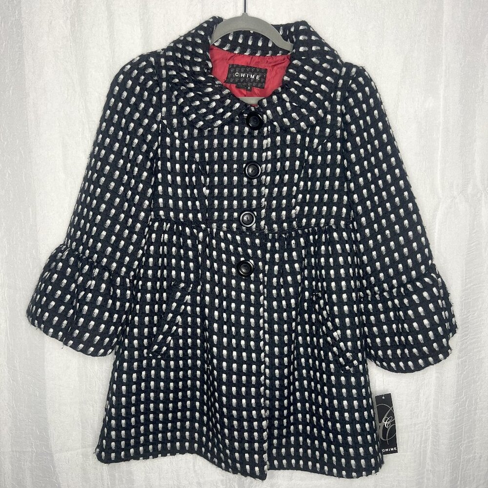 Peplum Style French Cut Coat Size Small Black and White NWT